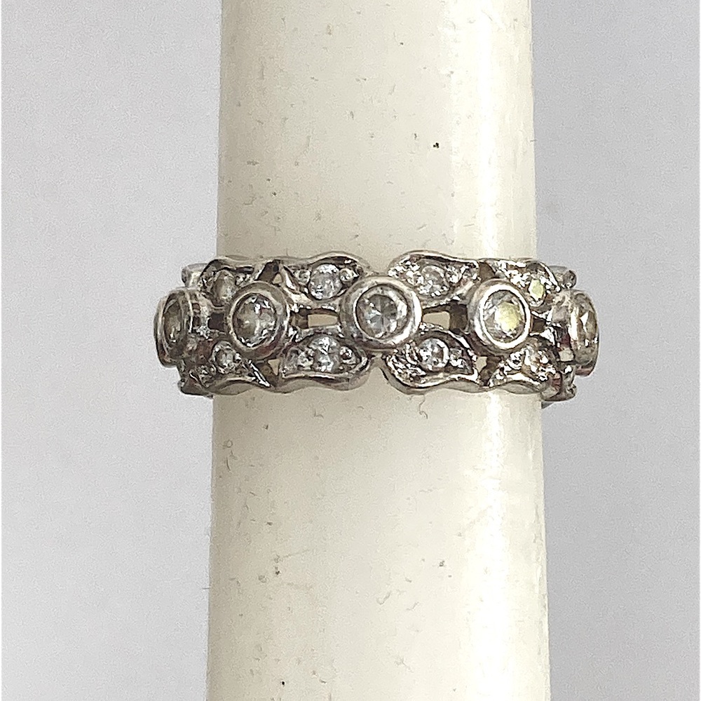 Sterling Floral Pattern CZ Eternity Band size 6